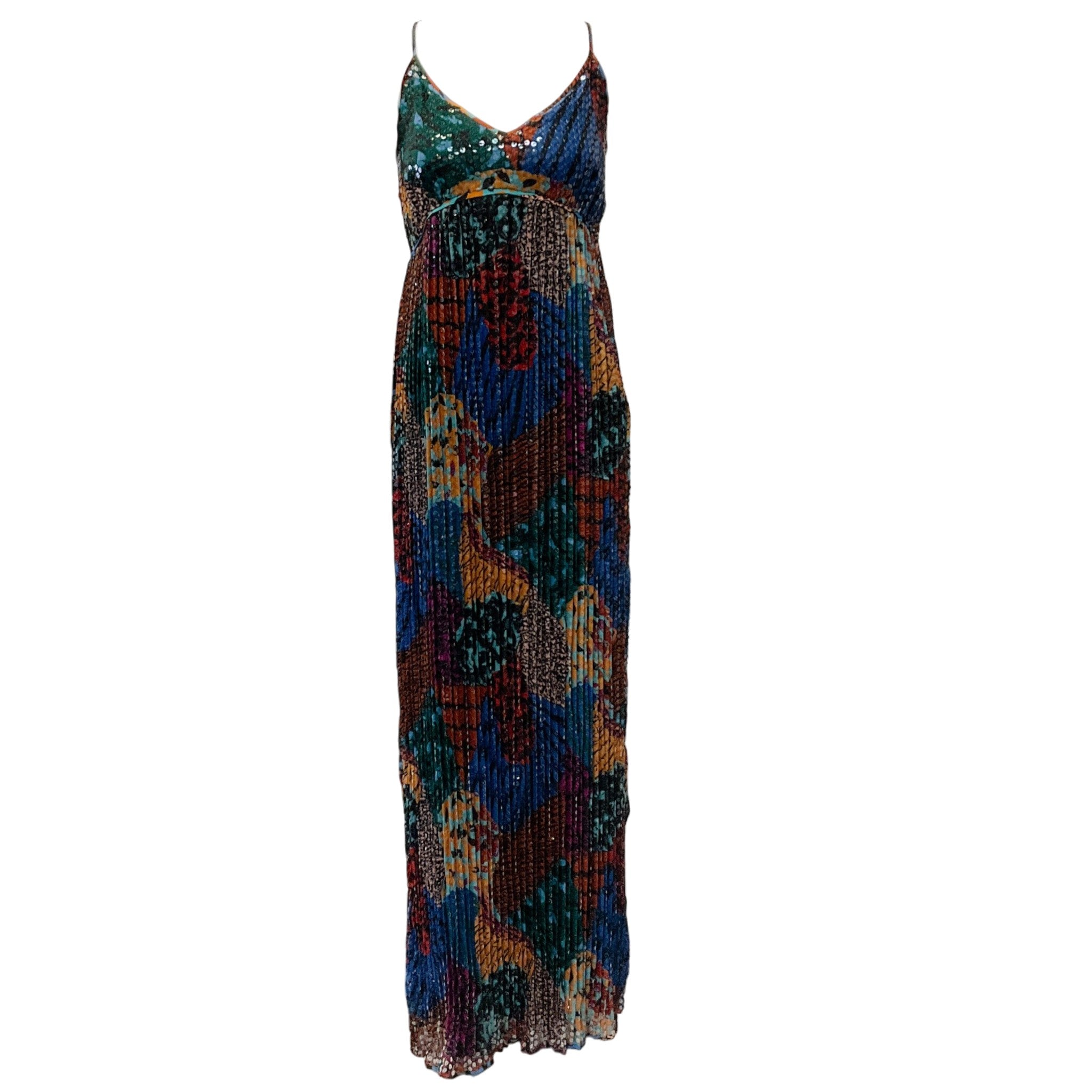 M Missoni Navy Blue / Multi Sequined Pleated Maxi Dress
