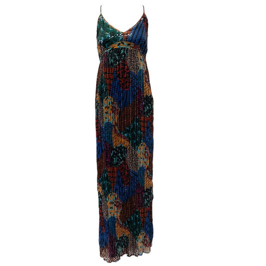 M Missoni Navy Blue / Multi Sequined Pleated Maxi Dress
