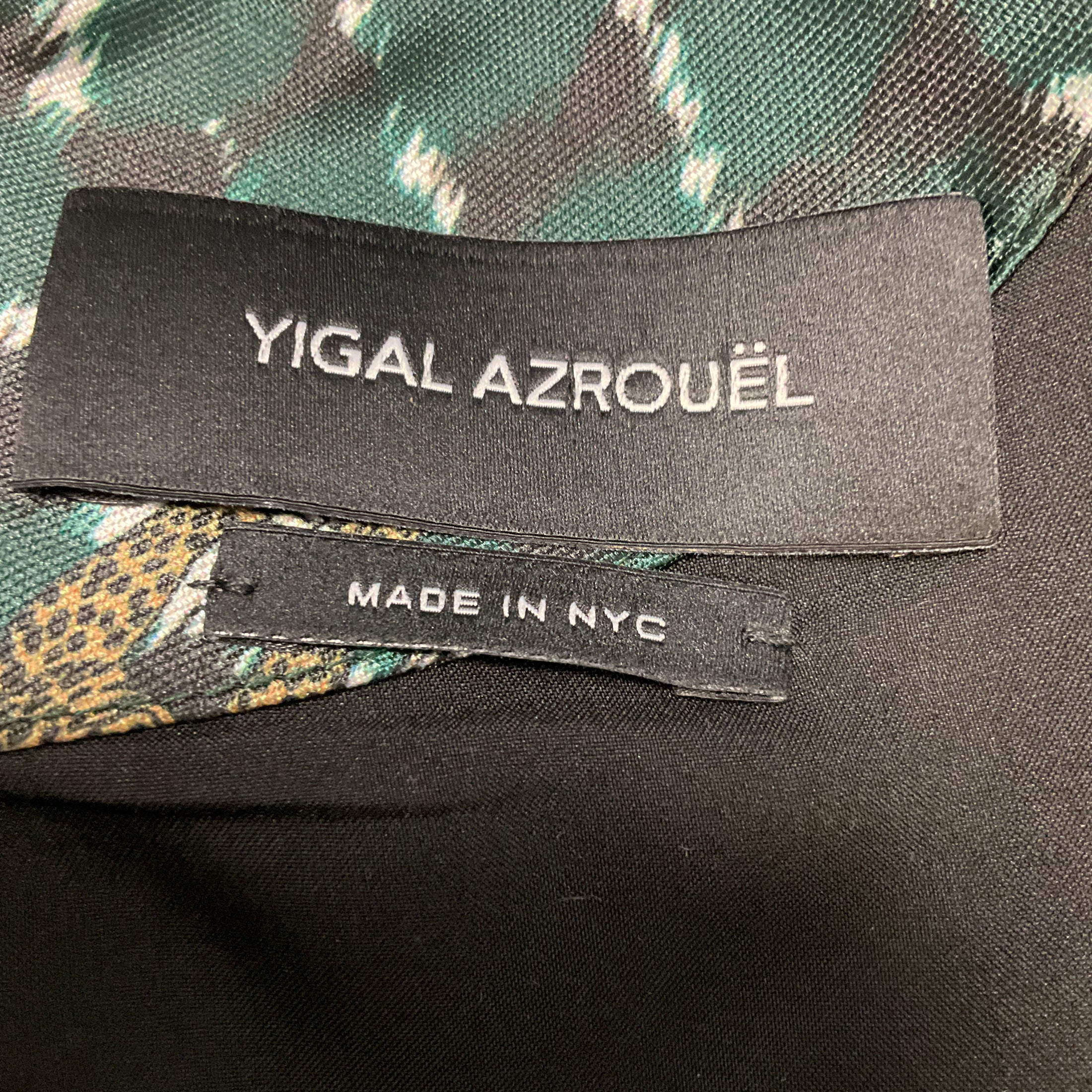 Yigal Azrouel Green Multi Leopard Animal Print Sleeveless V-Neck Satin Cocktail Dress