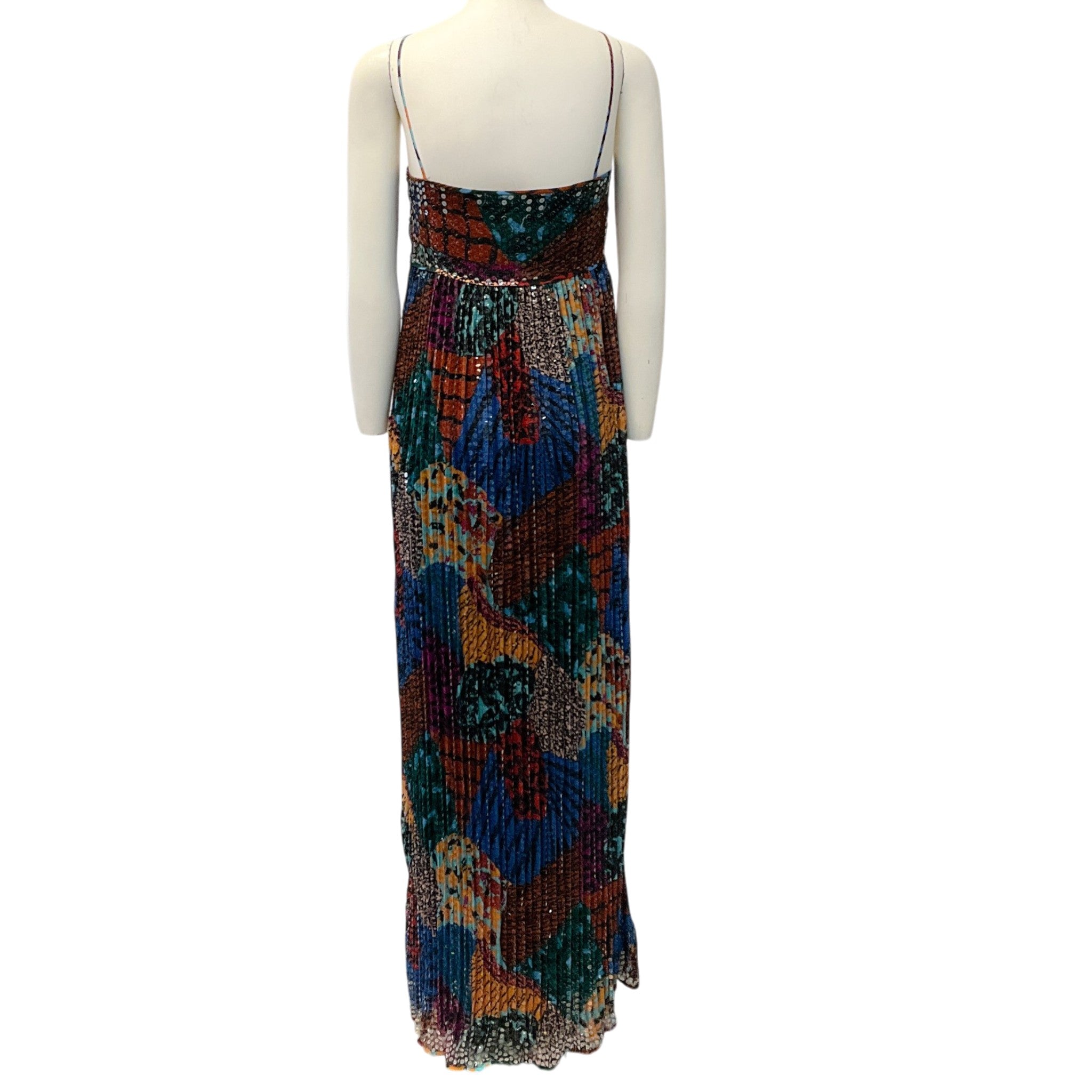 M Missoni Navy Blue / Multi Sequined Pleated Maxi Dress