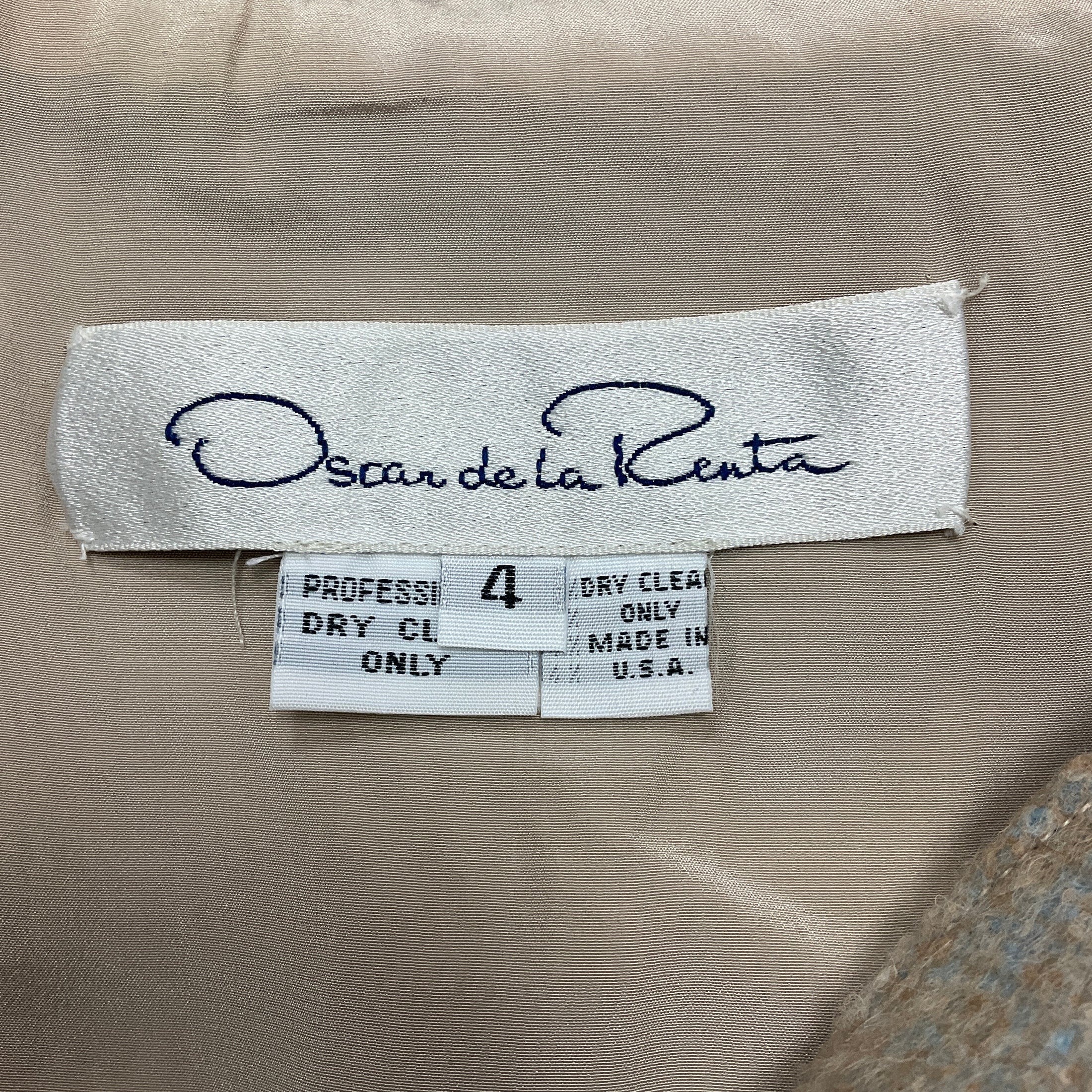 Oscar de la Renta Vintage Beige Cashmere Tweed Jacket and Skirt Suit Set