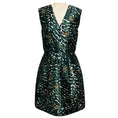 Load image into Gallery viewer, Yigal Azrouel Green Multi Leopard Animal Print Sleeveless V-Neck Satin Cocktail Dress
