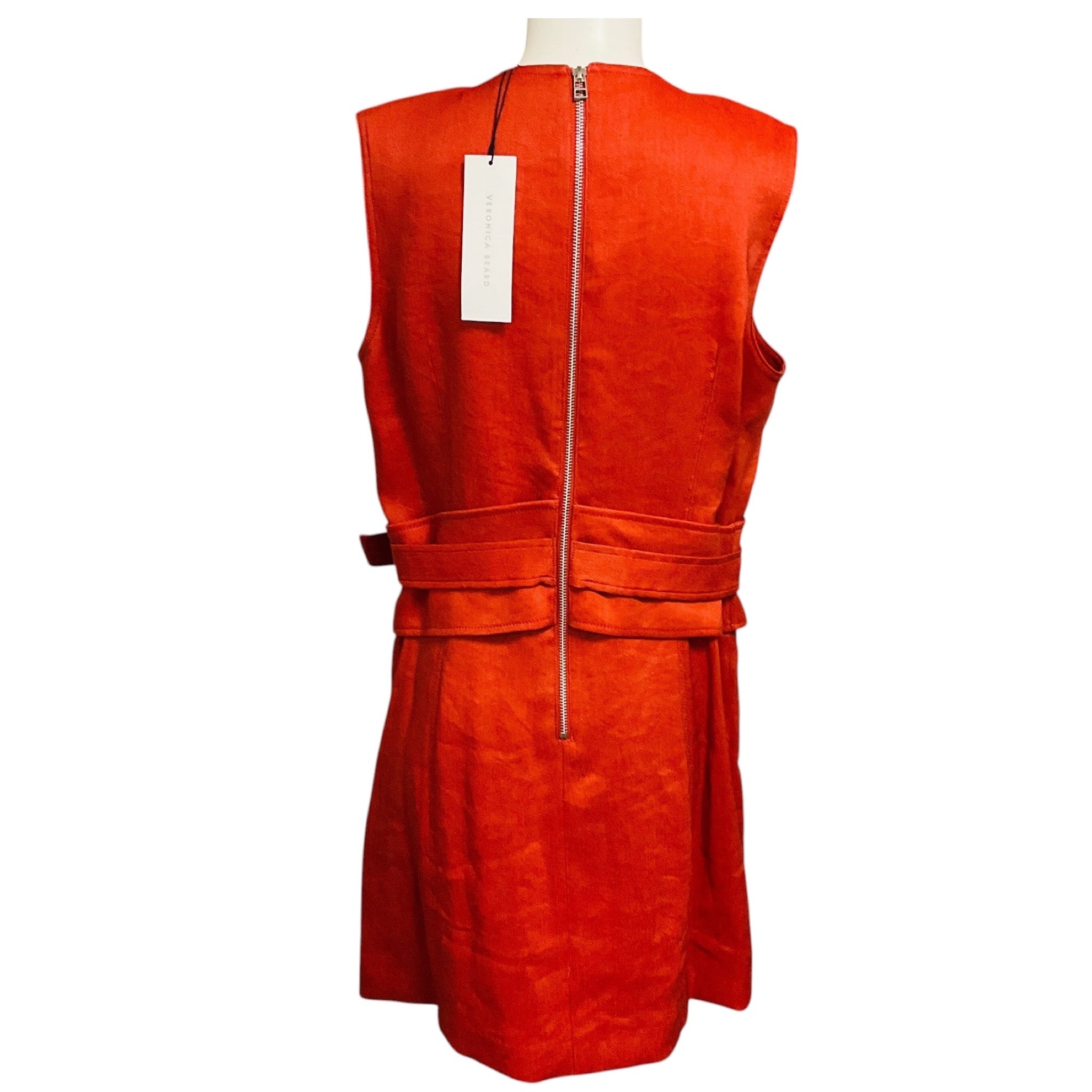 Veronica Beard Clay Sadira Belted V-Neck Linen Mini Dress