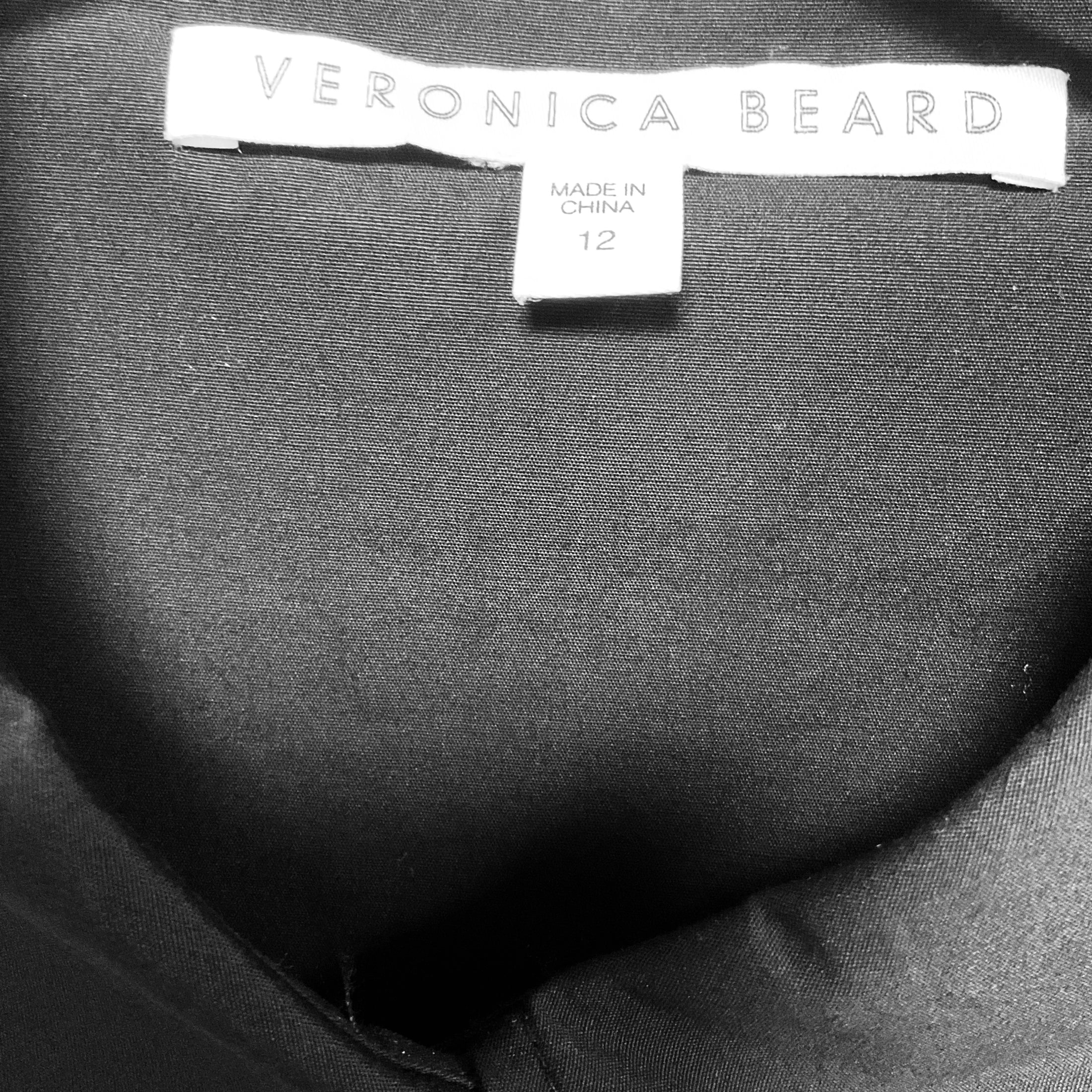 Veronica Beard Black Bell Button Down Ruched Cotton Poplin Shirtdress