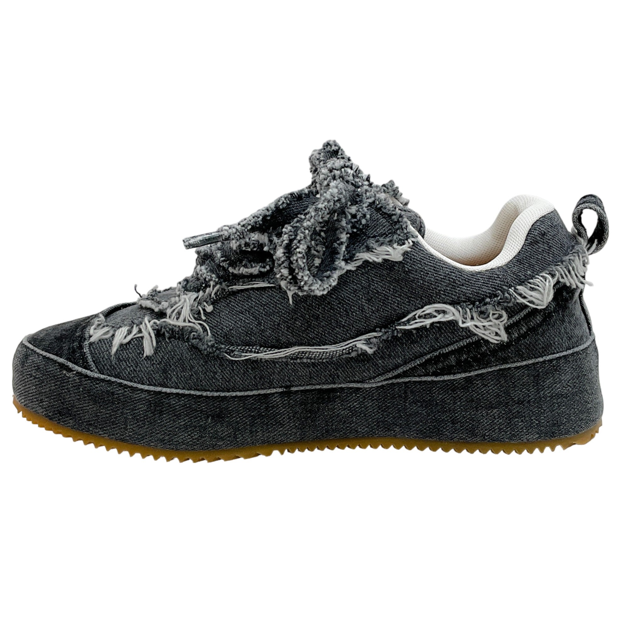 Loewe Black Distressed Denim Platform Sneakers