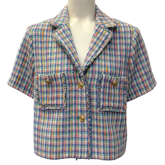 Maje Blue Multi Tweed Vizam Short Sleeved Jacket
