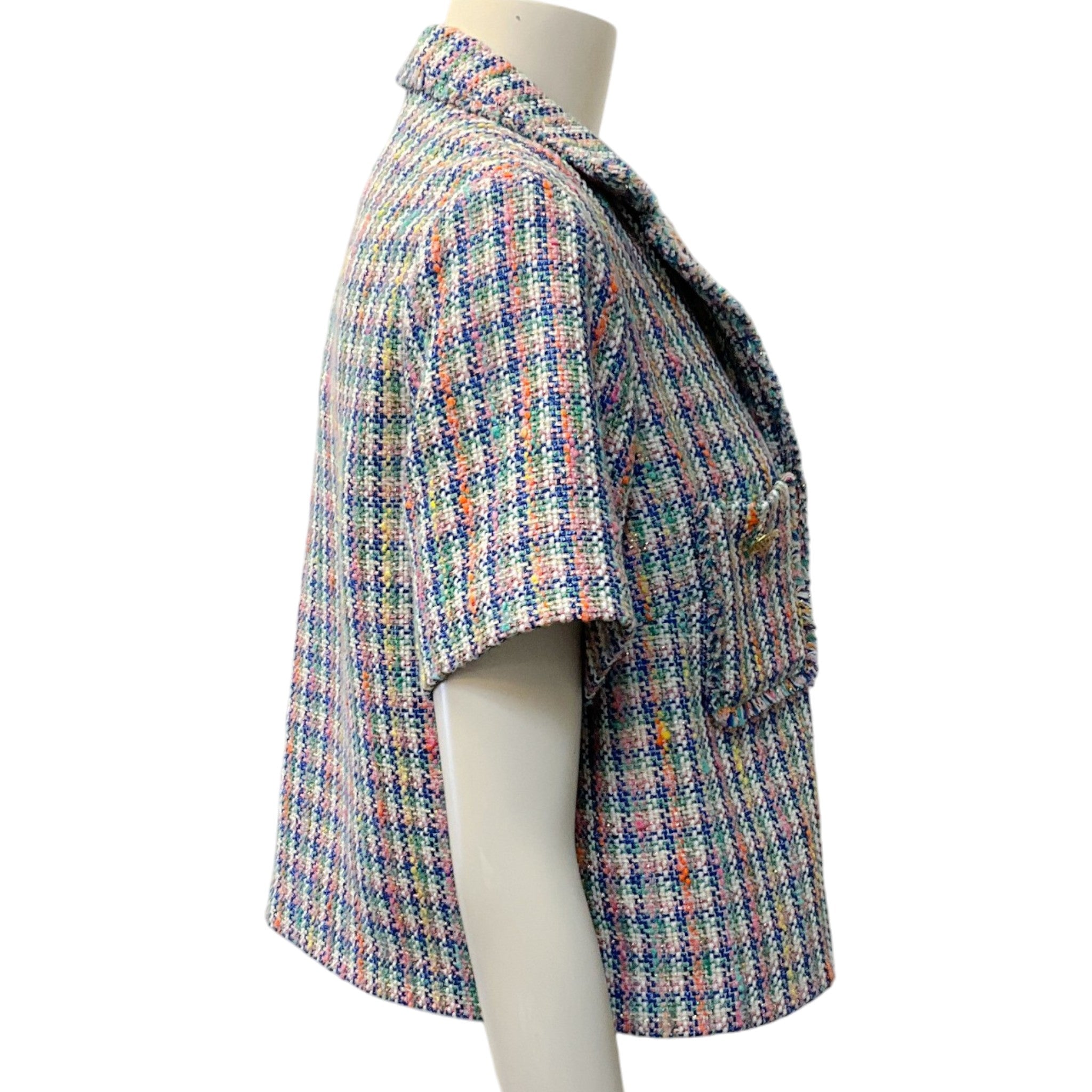 Maje Blue Multi Tweed Vizam Short Sleeved Jacket