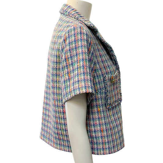 Maje Blue Multi Tweed Vizam Short Sleeved Jacket