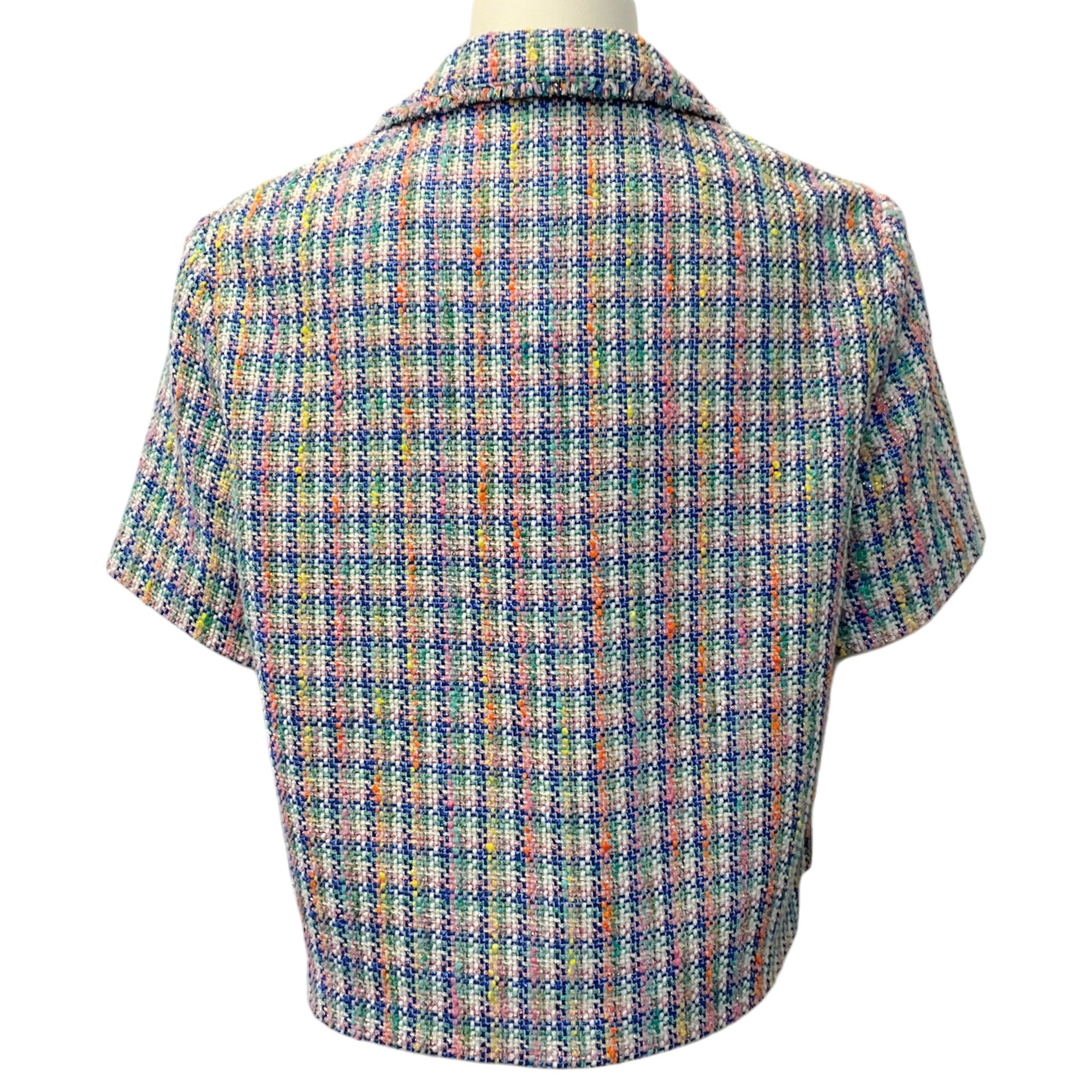 Maje Blue Multi Tweed Vizam Short Sleeved Jacket