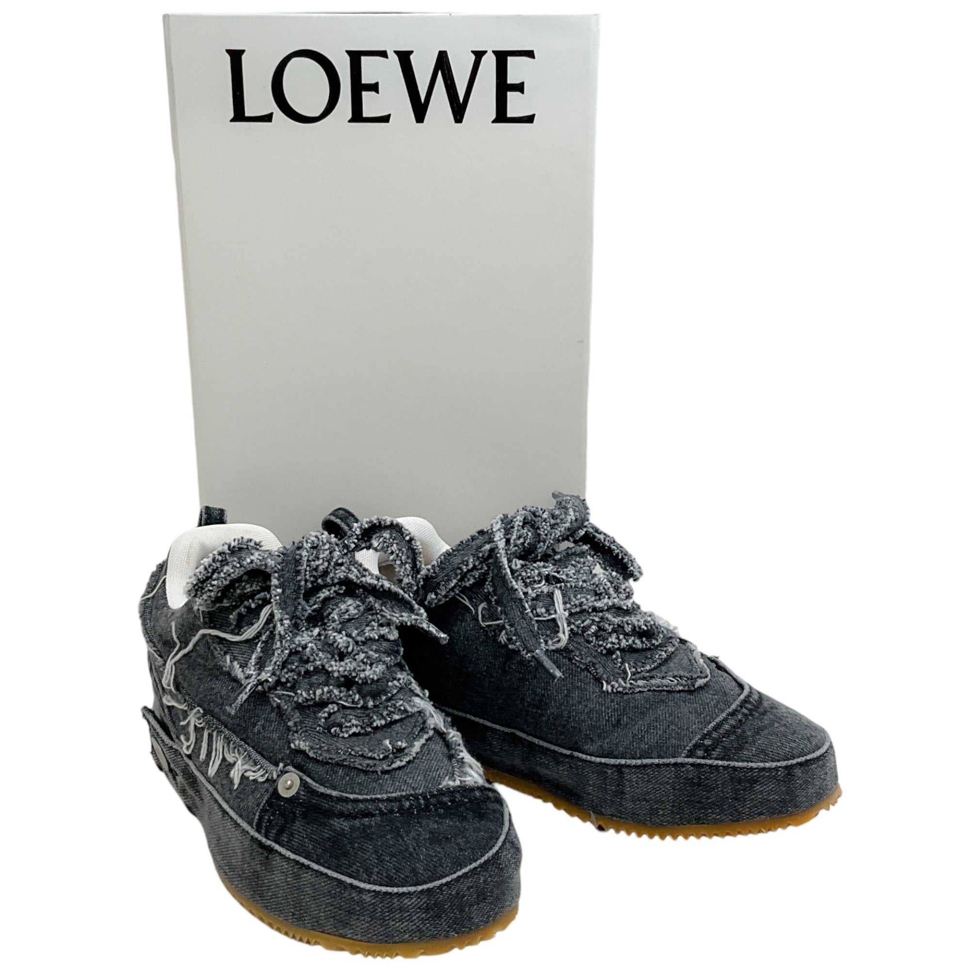 Loewe Black Distressed Denim Platform Sneakers