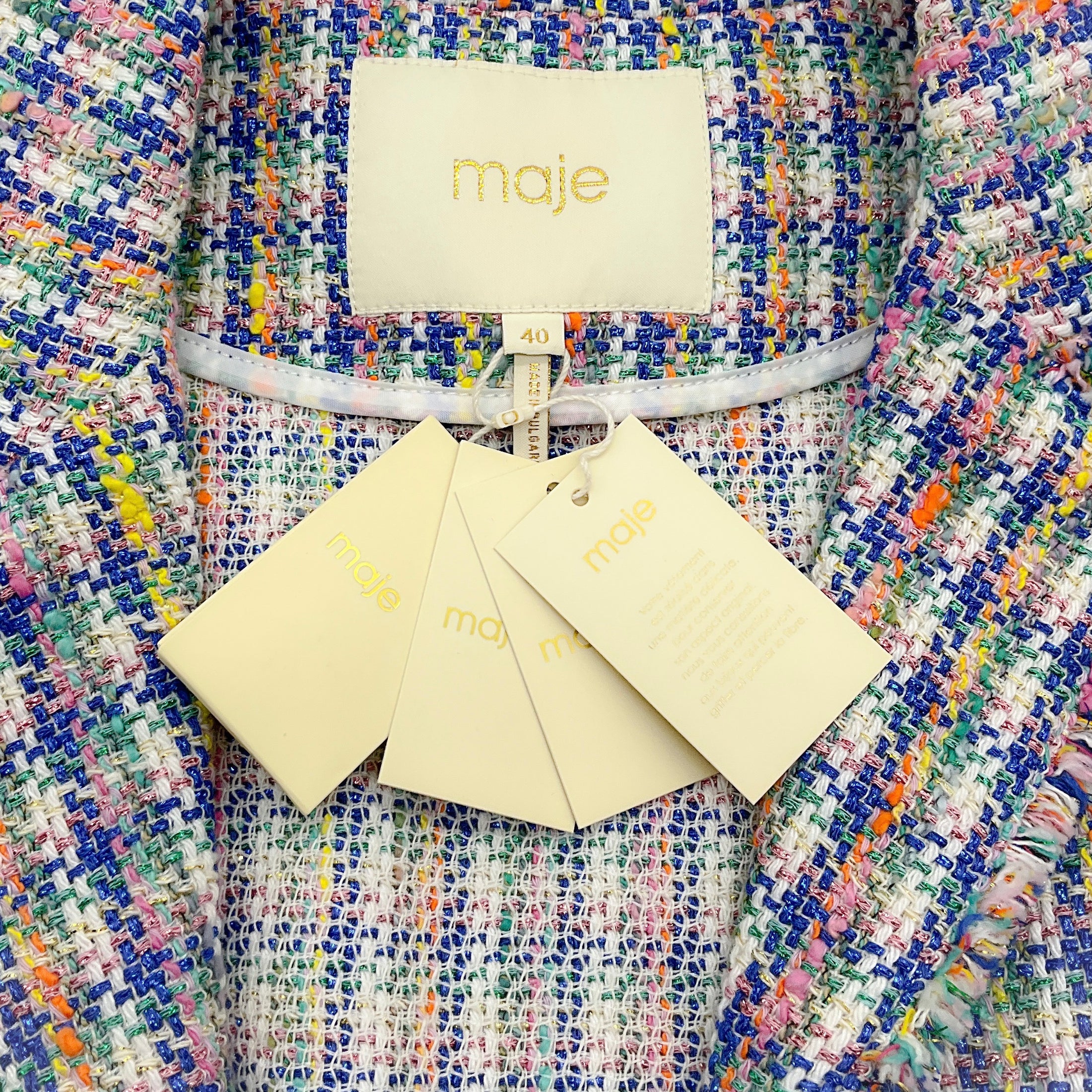 Maje Blue Multi Tweed Vizam Short Sleeved Jacket