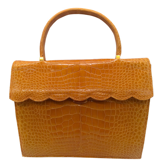Santa Maria Golden Crocodile Skin Leather Handbag