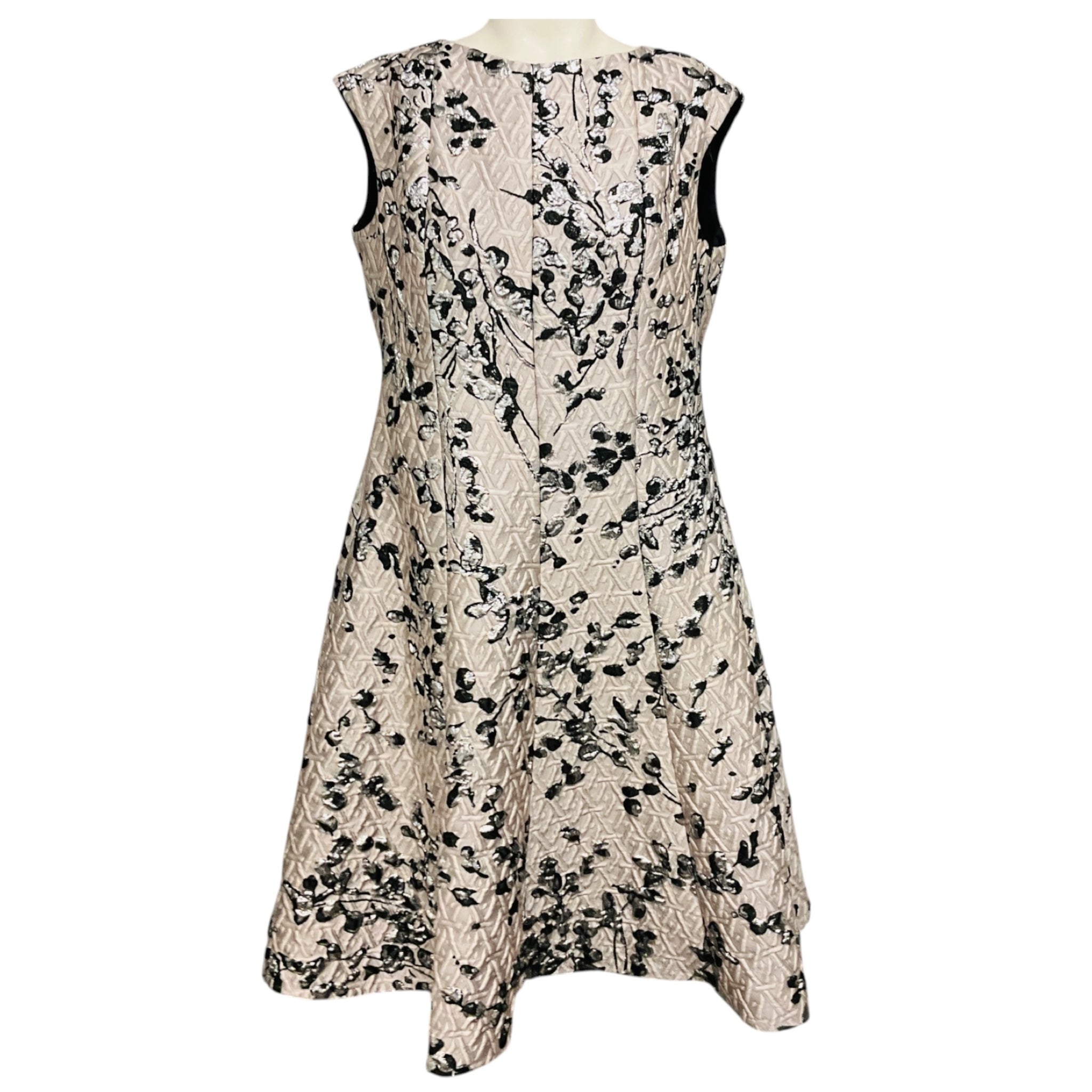 Talbot Runhof Blush / Black / Silver Metallic Jacquard Cocktail Dress