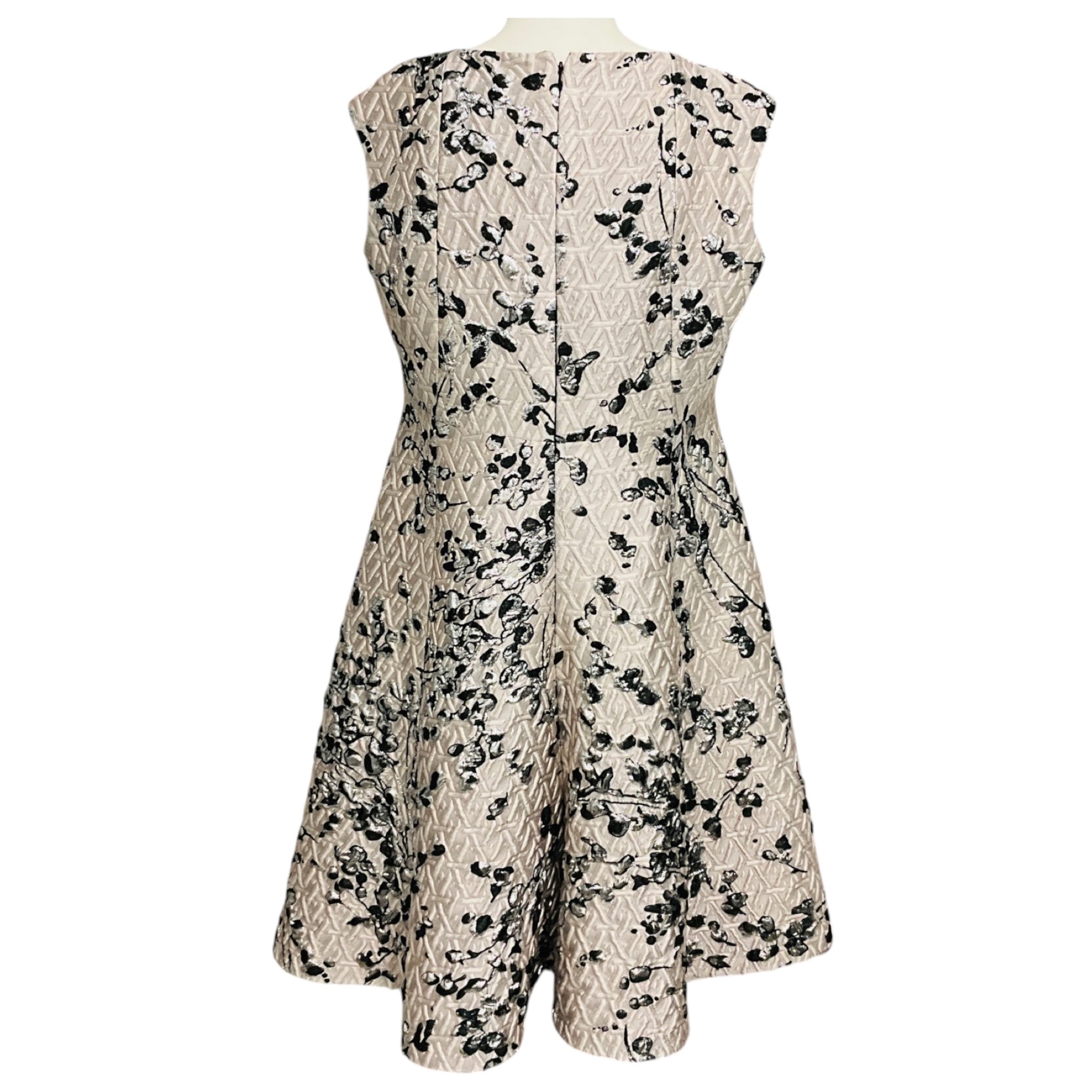 Talbot Runhof Blush / Black / Silver Metallic Jacquard Cocktail Dress