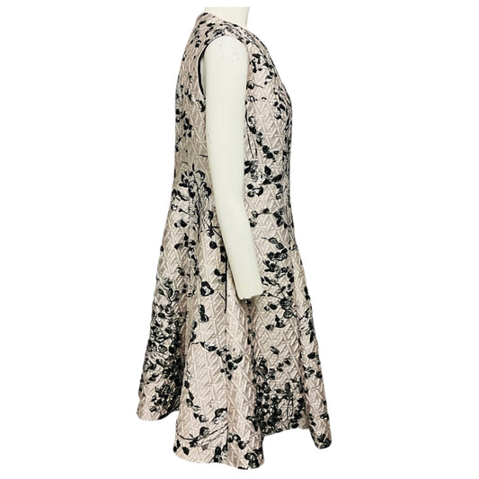 Talbot Runhof Blush / Black / Silver Metallic Jacquard Cocktail Dress