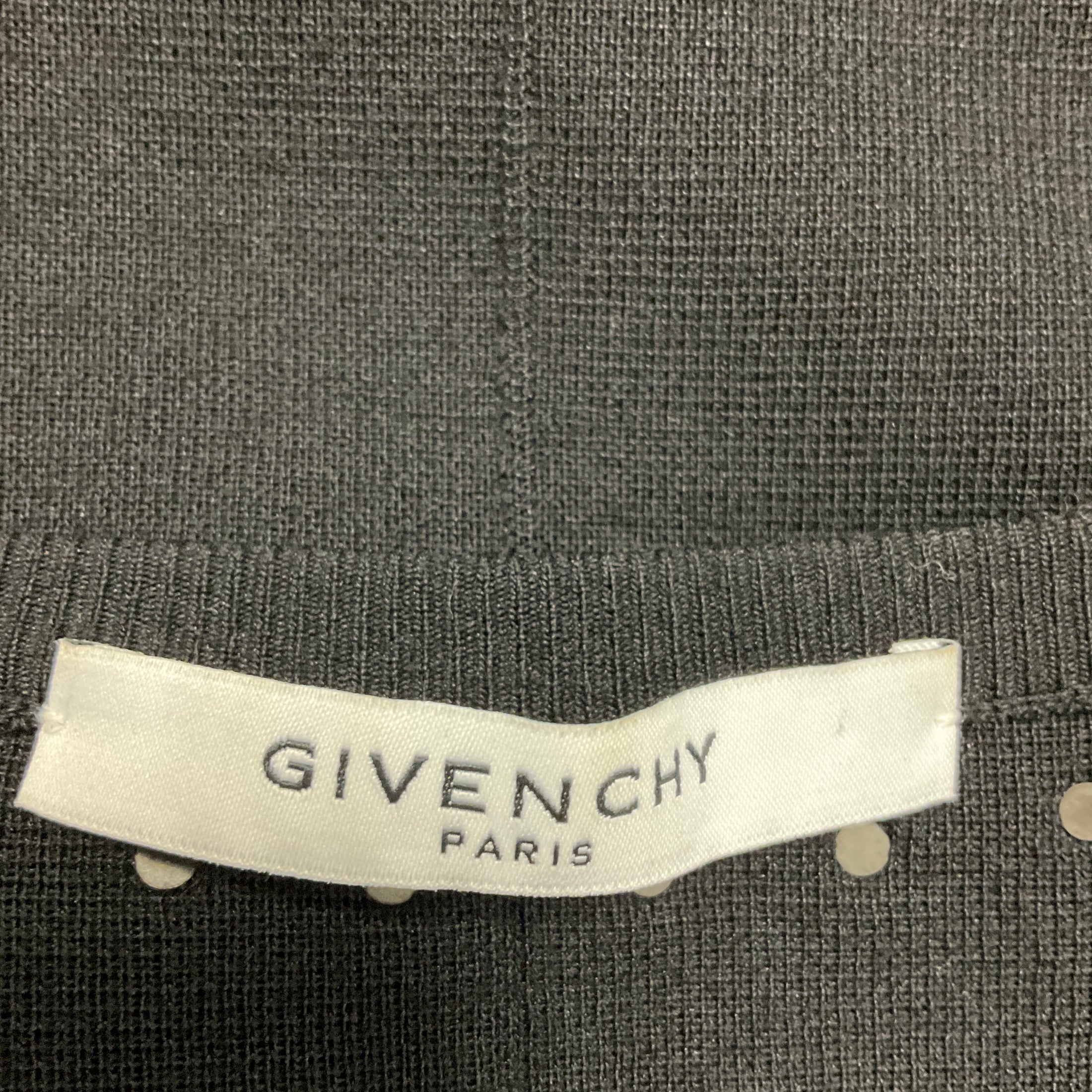 Givenchy Black / Silver Ball Embellished Long Sleeved V-Neck Wool Knit Sweater