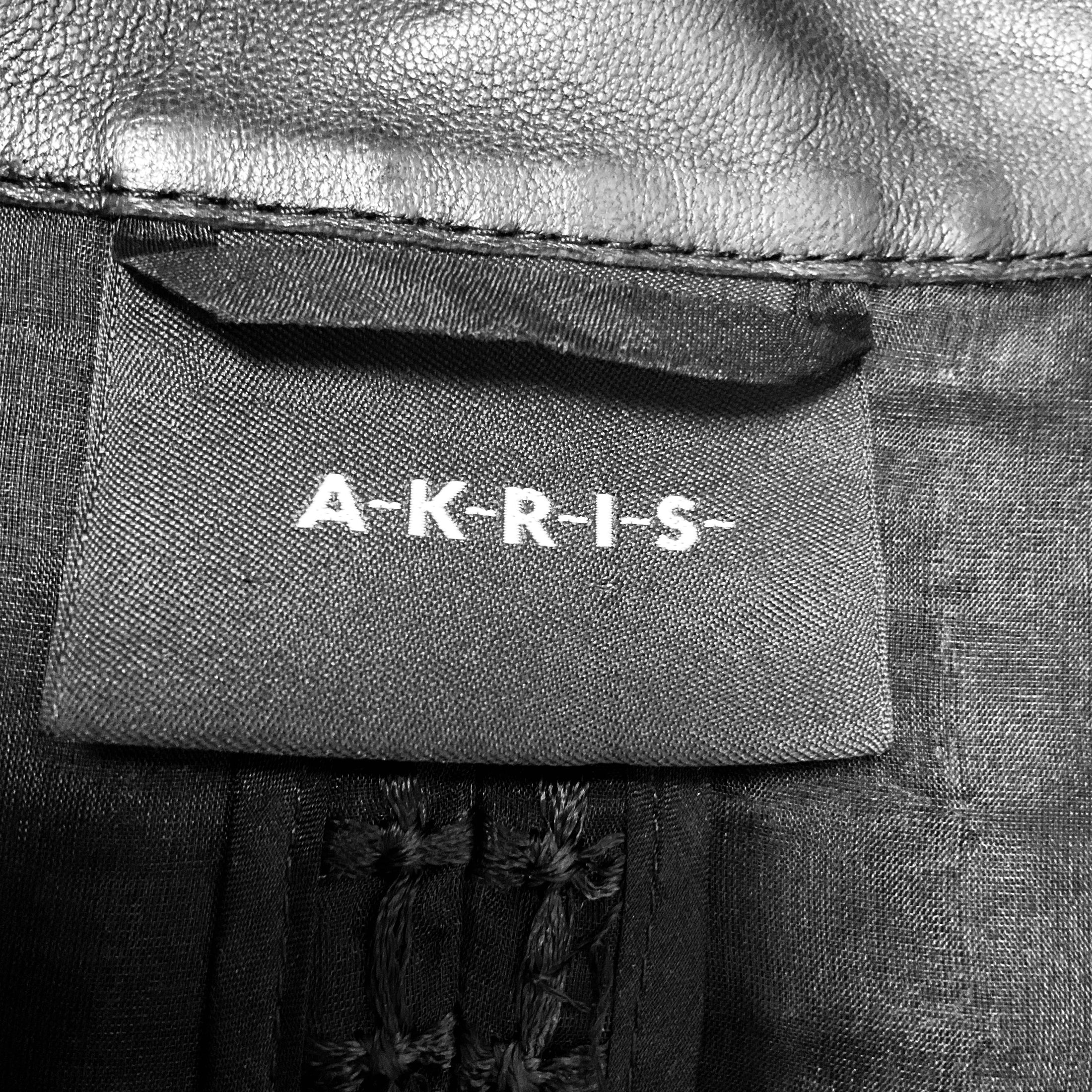 Akris Black Sheer Grid Pattern Silk Jacket with Lambskin Leather Trim