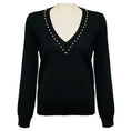 Load image into Gallery viewer, Givenchy Black / Silver Ball Embellished Long Sleeved V-Neck Wool Knit Sweater
