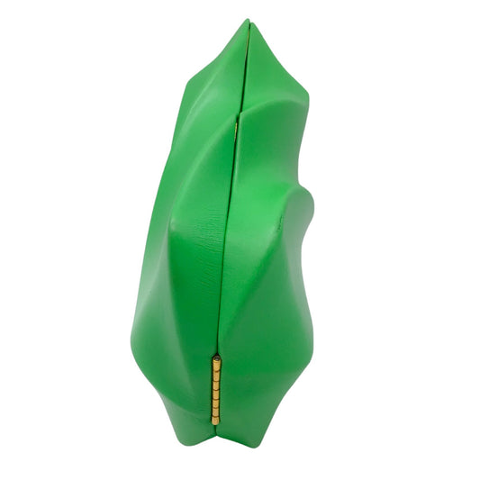 Bottega Veneta Green Leather Whirl Clutch Bag