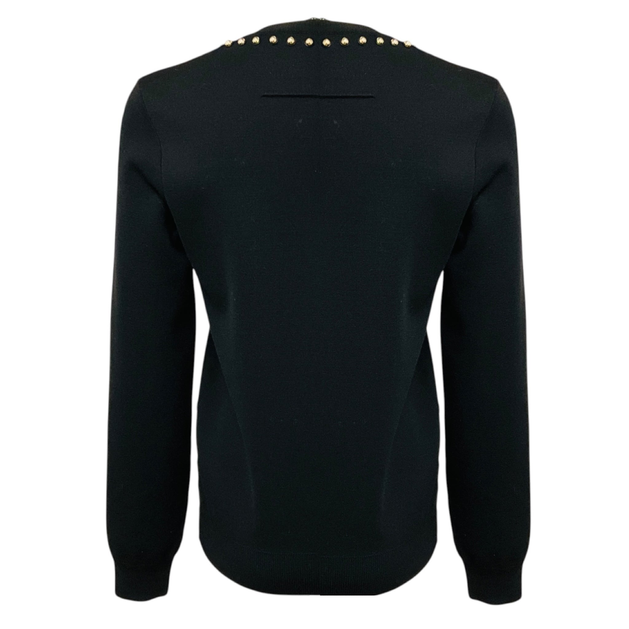 Givenchy Black / Silver Ball Embellished Long Sleeved V-Neck Wool Knit Sweater