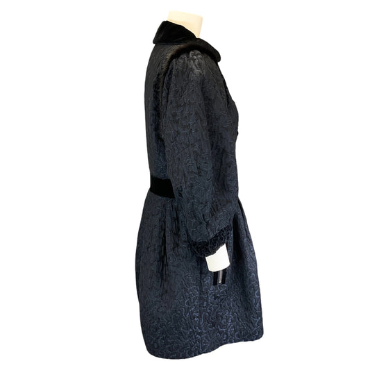 Andrew Gn Navy Blue / Black Mink Fur Trimmed Brocade Coat