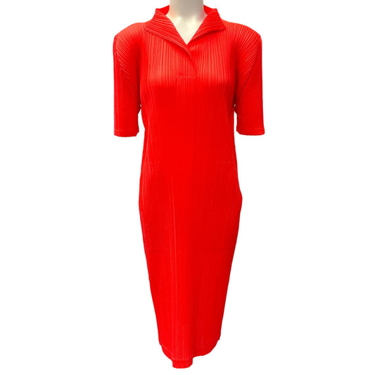 Issey Miyake Pleats Please Coral Short Sleeved Dress
