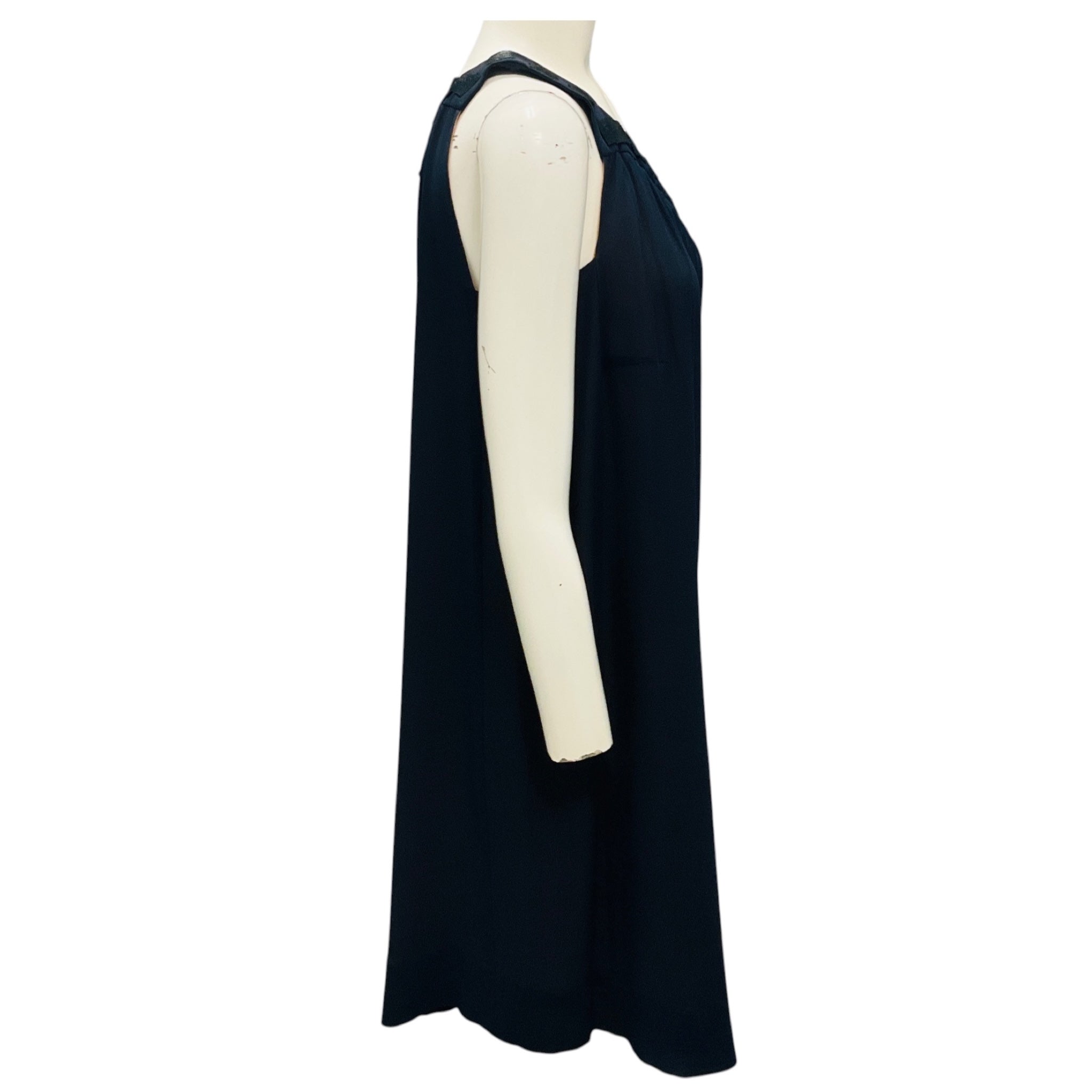 Akris Navy Blue Sleeveless Square Neck Chiffon Mini Shift Dress