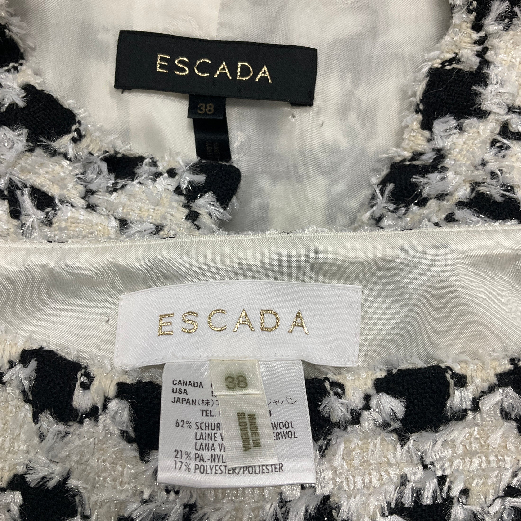Escada White / Black Houndstooth Tweed Jacket and Skirt Suit Set