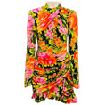 Load image into Gallery viewer, Richard Quinn Orange Multi Ruched Floral Velvet Mini Dress
