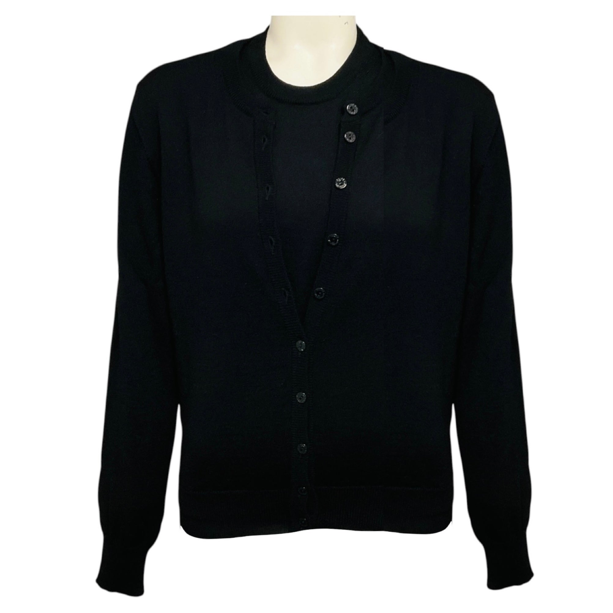 Dolce & Gabbana Black Wool Knit Cardigan Sweater and Tank Top Set