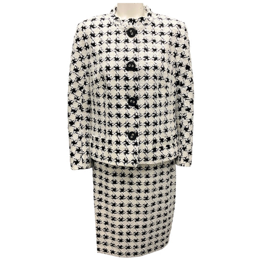 Escada White / Black Houndstooth Tweed Jacket and Skirt Suit Set