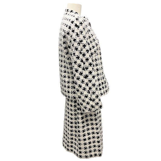 Escada White / Black Houndstooth Tweed Jacket and Skirt Suit Set
