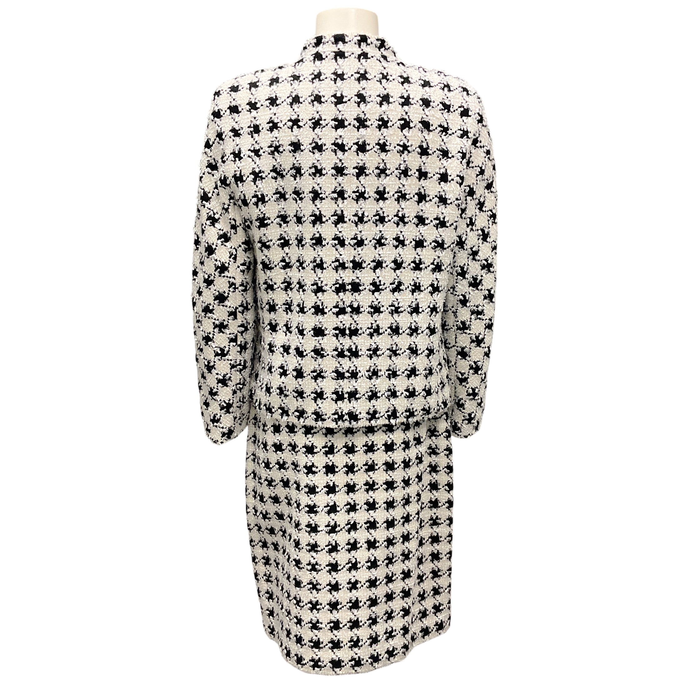Escada White / Black Houndstooth Tweed Jacket and Skirt Suit Set