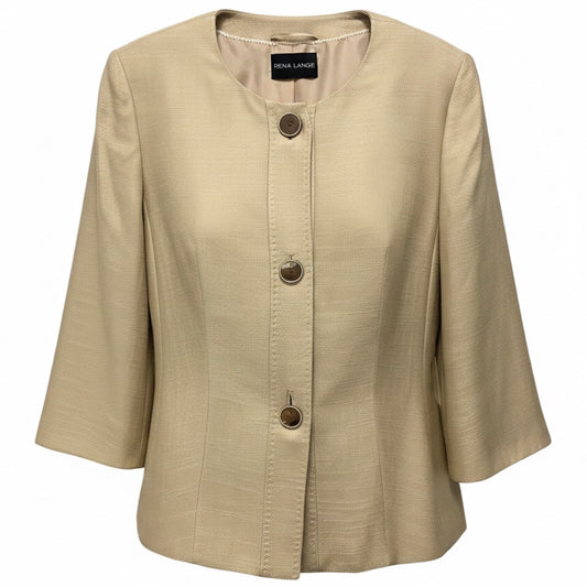 Rena Lange Champagne Beige Collarless Button Front Silk Blazer Jacket