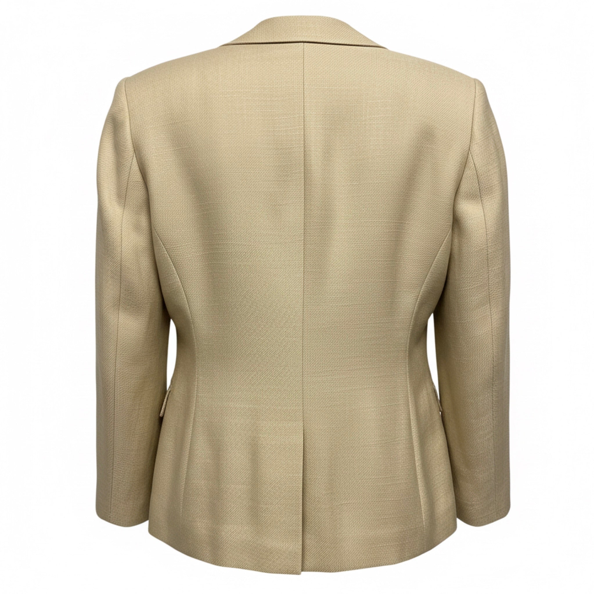 Rena Lange Champagne Beige Collarless Button Front Silk Blazer Jacket