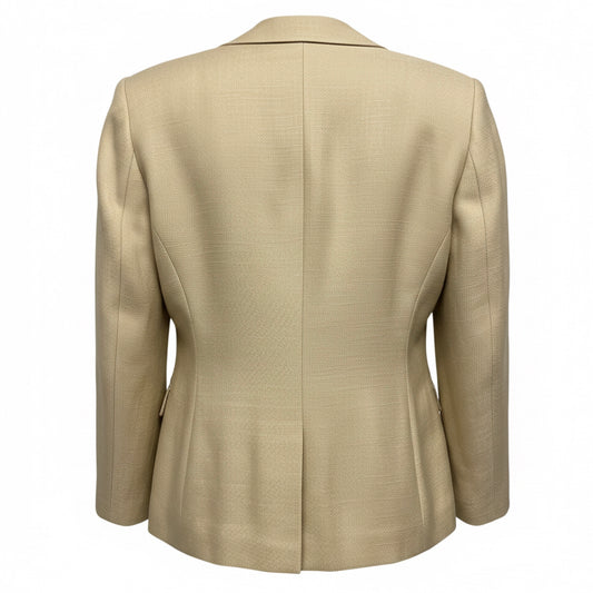 Rena Lange Champagne Beige Collarless Button Front Silk Blazer Jacket