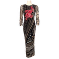 Load image into Gallery viewer, Fuzzi Black / Tan Abstract Print Dress with Red Flower Embellishment
