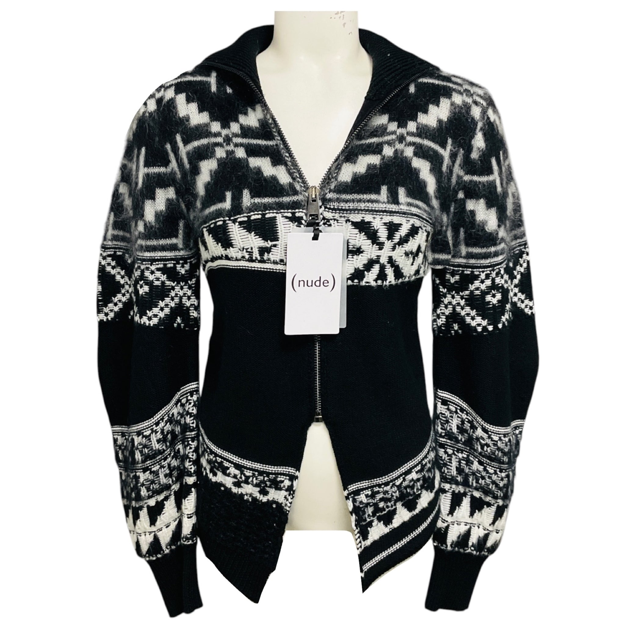 Nude Black / Off White Zip Front Nordic Cardigan Sweater