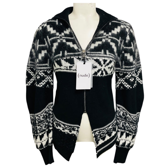 Nude Black / Off White Zip Front Nordic Cardigan Sweater