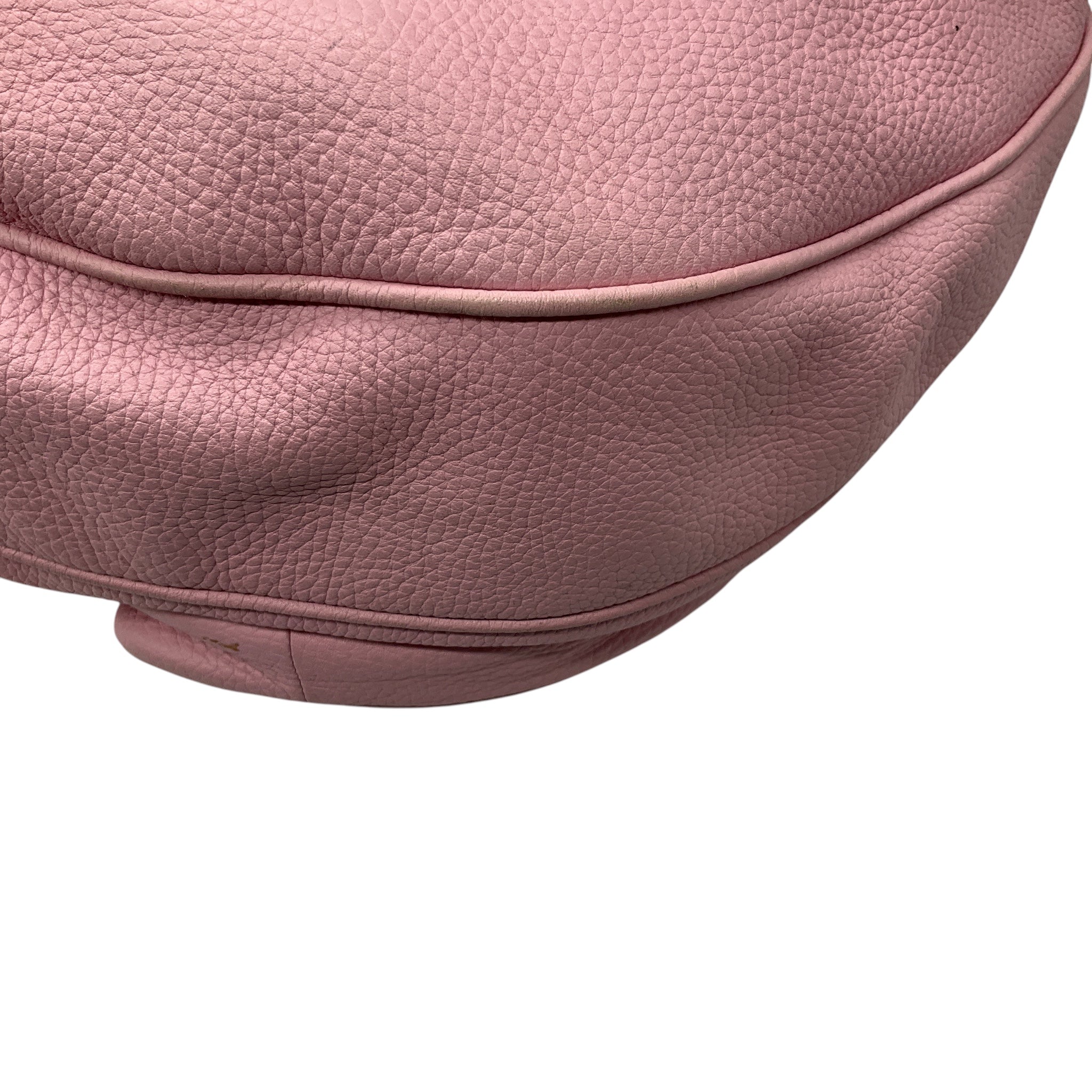 Versace Light Pink Zipper Detail Grained Leather Shoulder Bag with Braided Trim and Medusa Medallion Coins