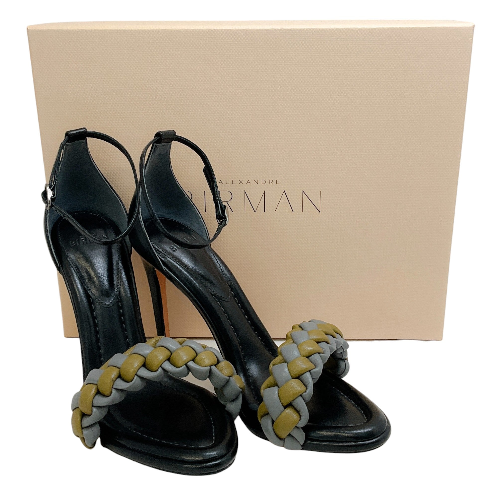 Alexandre Birman Cloud / Black Leather Braided Francis Ankle Strap Sandals