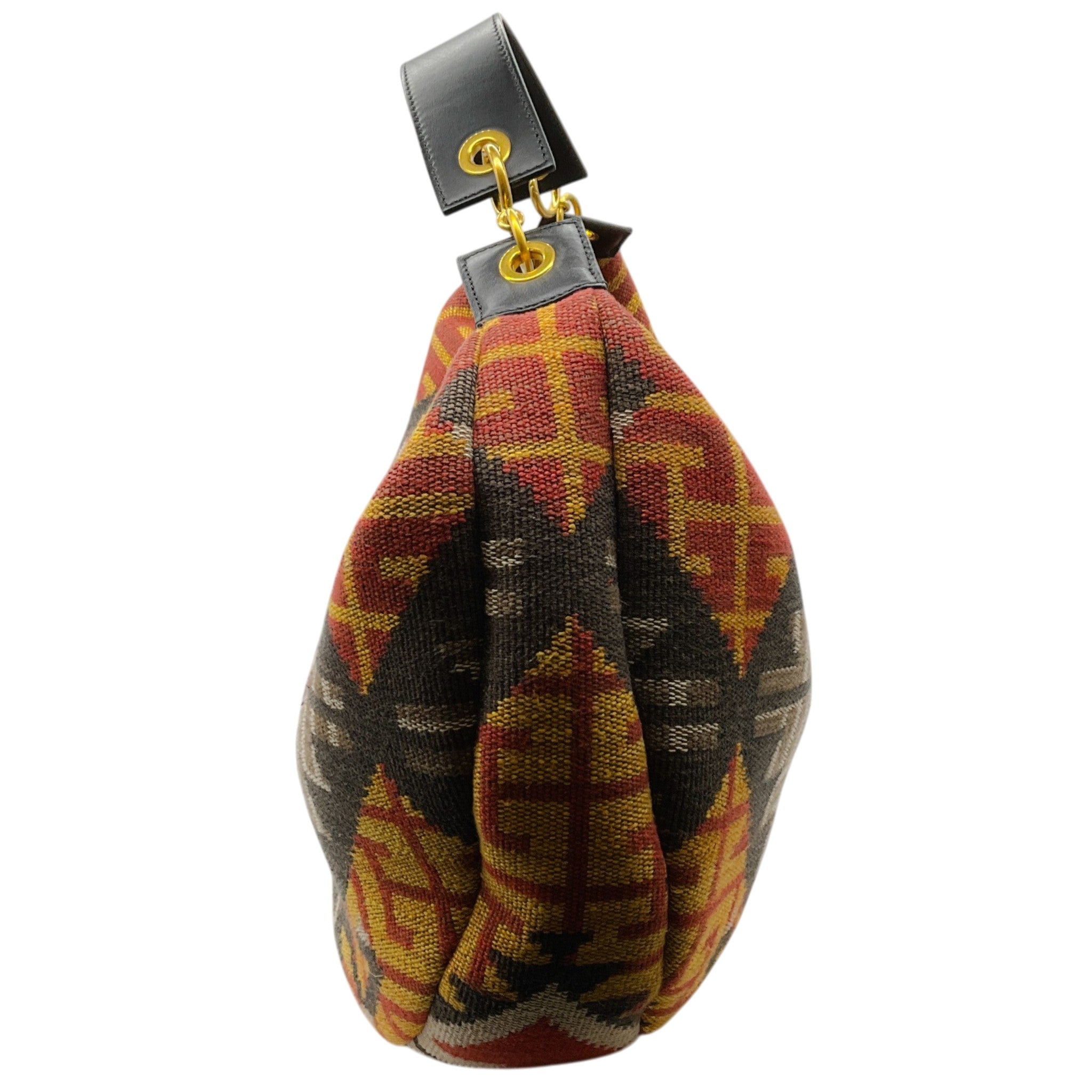 Balmain Red Multi Monogram Tapestry Shoulder Bag