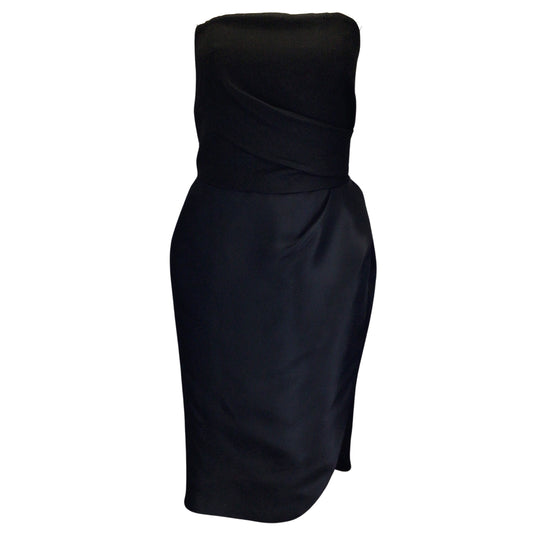 Monique Lhuillier Black Strapless Silk Midi Dress