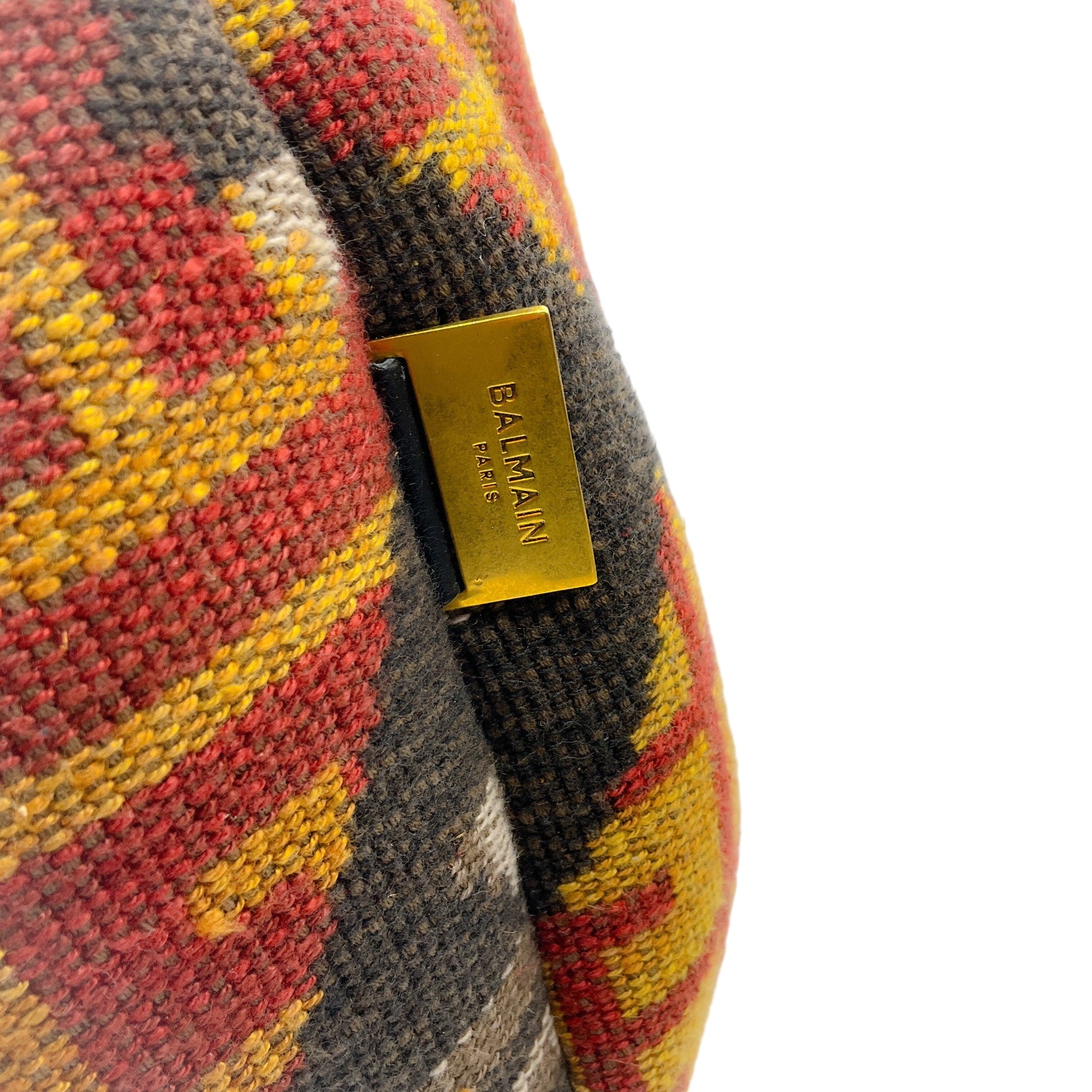 Balmain Red Multi Monogram Tapestry Shoulder Bag