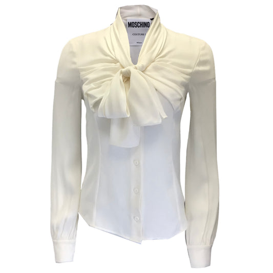 Moschino Couture Ivory Bow Detail Silk Chiffon Blouse