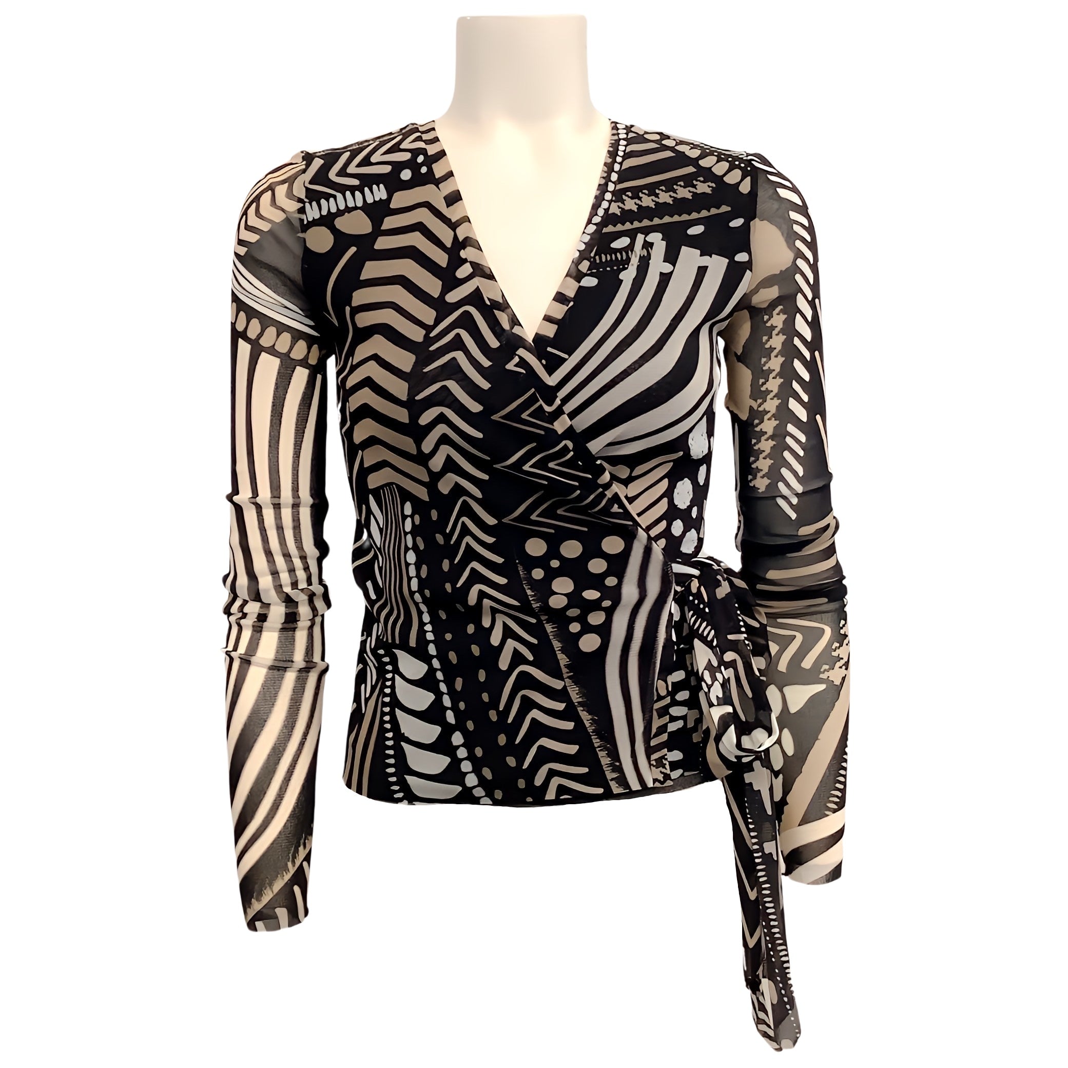 Fuzzi Black / Tan Long Sleeved Wrap Top