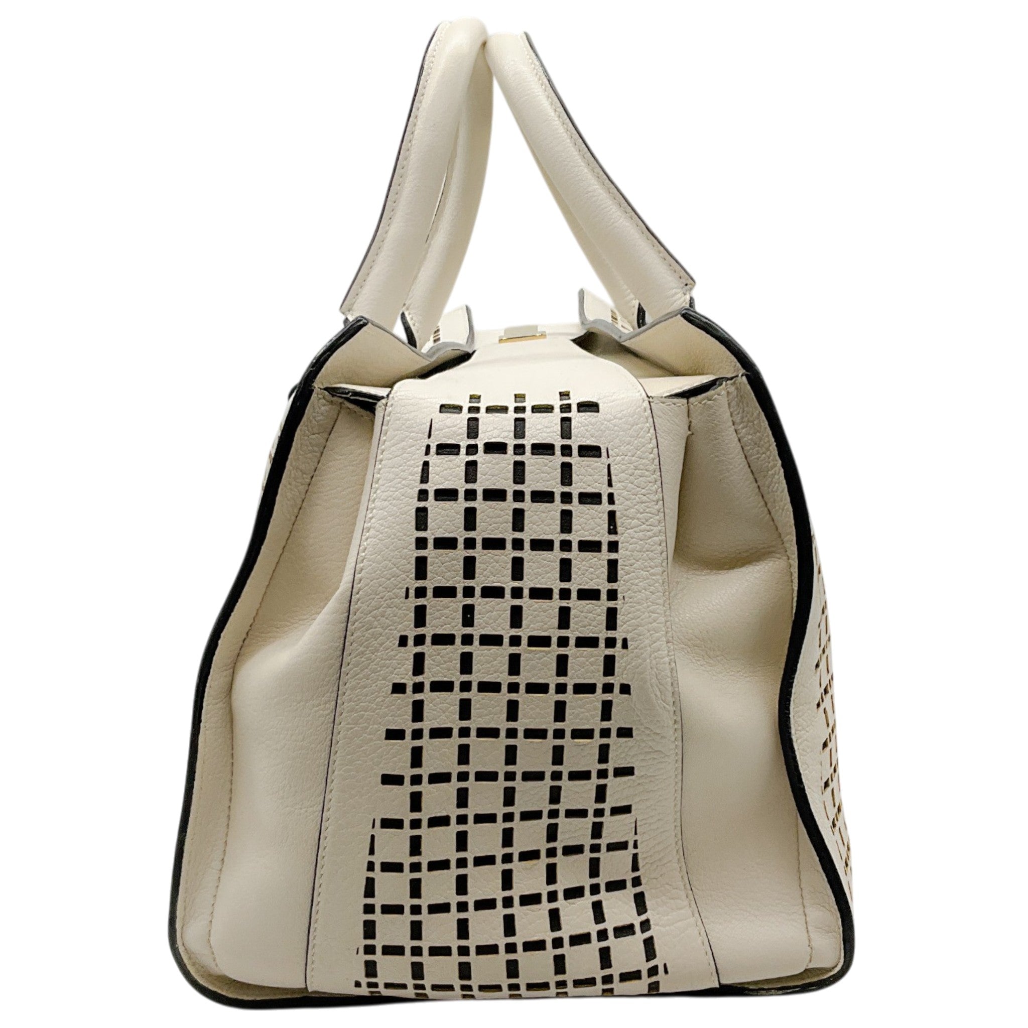 Victoria Beckham White Leather Quincy Laser Cut Satchel