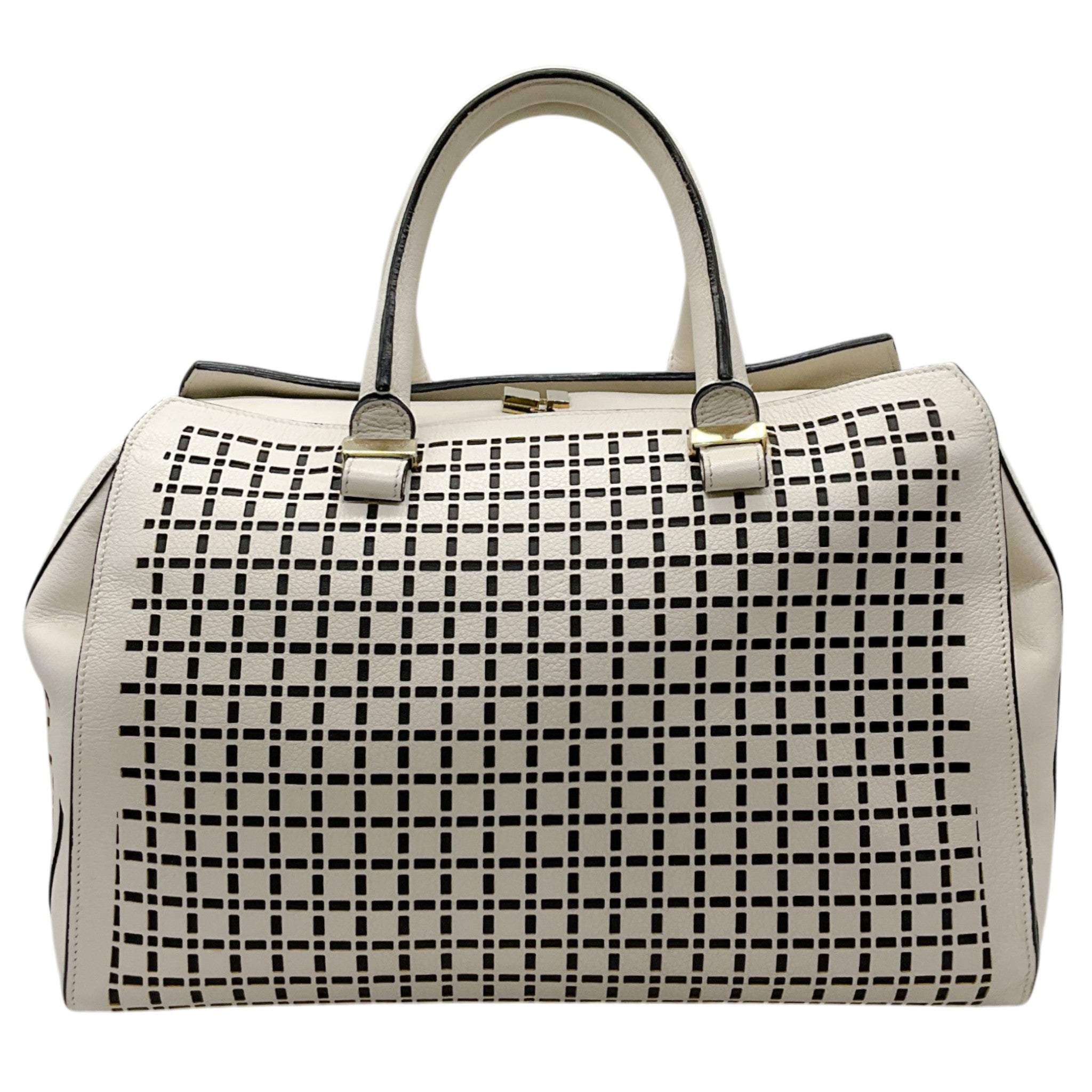 Victoria Beckham White Leather Quincy Laser Cut Satchel
