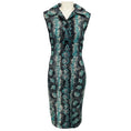 Load image into Gallery viewer, Prada Teal / Ivory / Black Snake Print Sleeveless Wool Crepe Midi Dress
