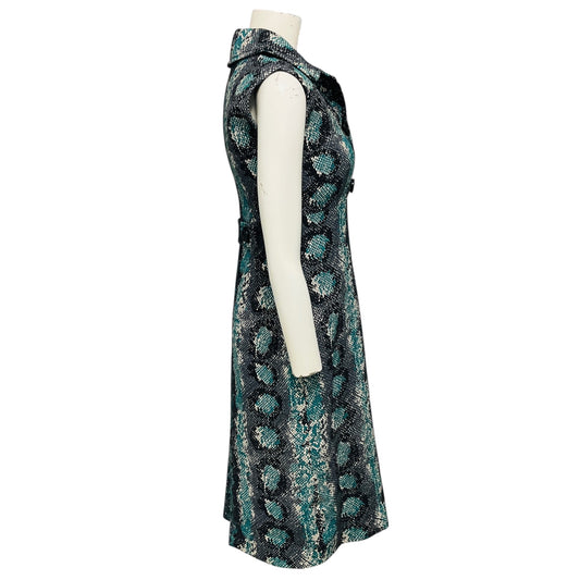 Prada Teal / Ivory / Black Snake Print Sleeveless Wool Crepe Midi Dress